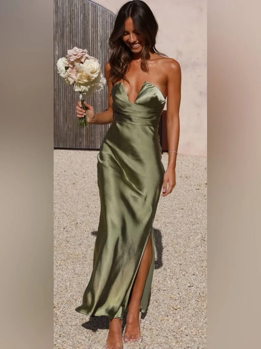 Billy J Valerie Olive Strapless Maxi Dress AU 10 US 6